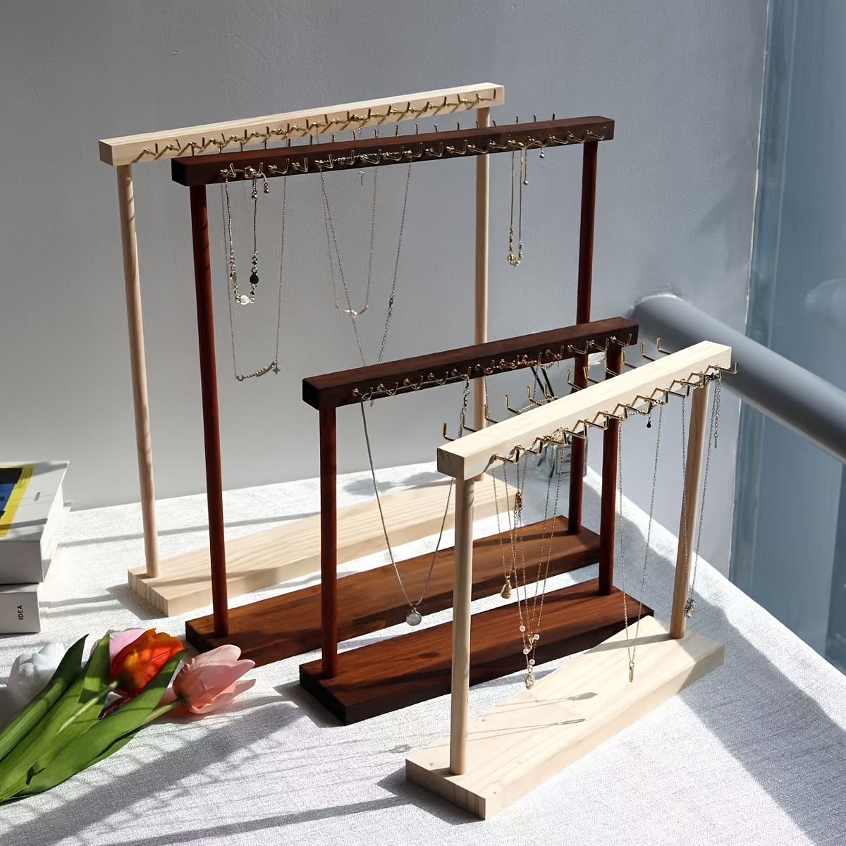 Solid Wood Double-Row Hook Jewellery Display Stand